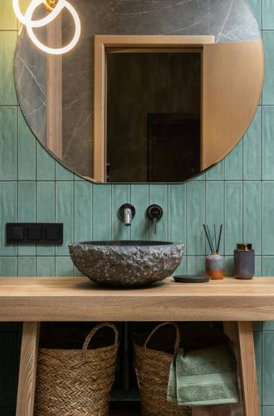 Faire appel à un artisan MGART pour la création d'une salle de bain zen en matière brut bois métal pierre naturelle faïence à Strasbourg